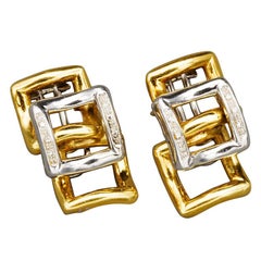 Modernist Two-color 18k Gold and Diamond Earrings, Italy, 1970s