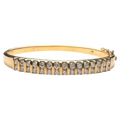 Modernist Two-Row Round Brilliant Diamond Channel Bangle Bracelet, 1.50 Carats
