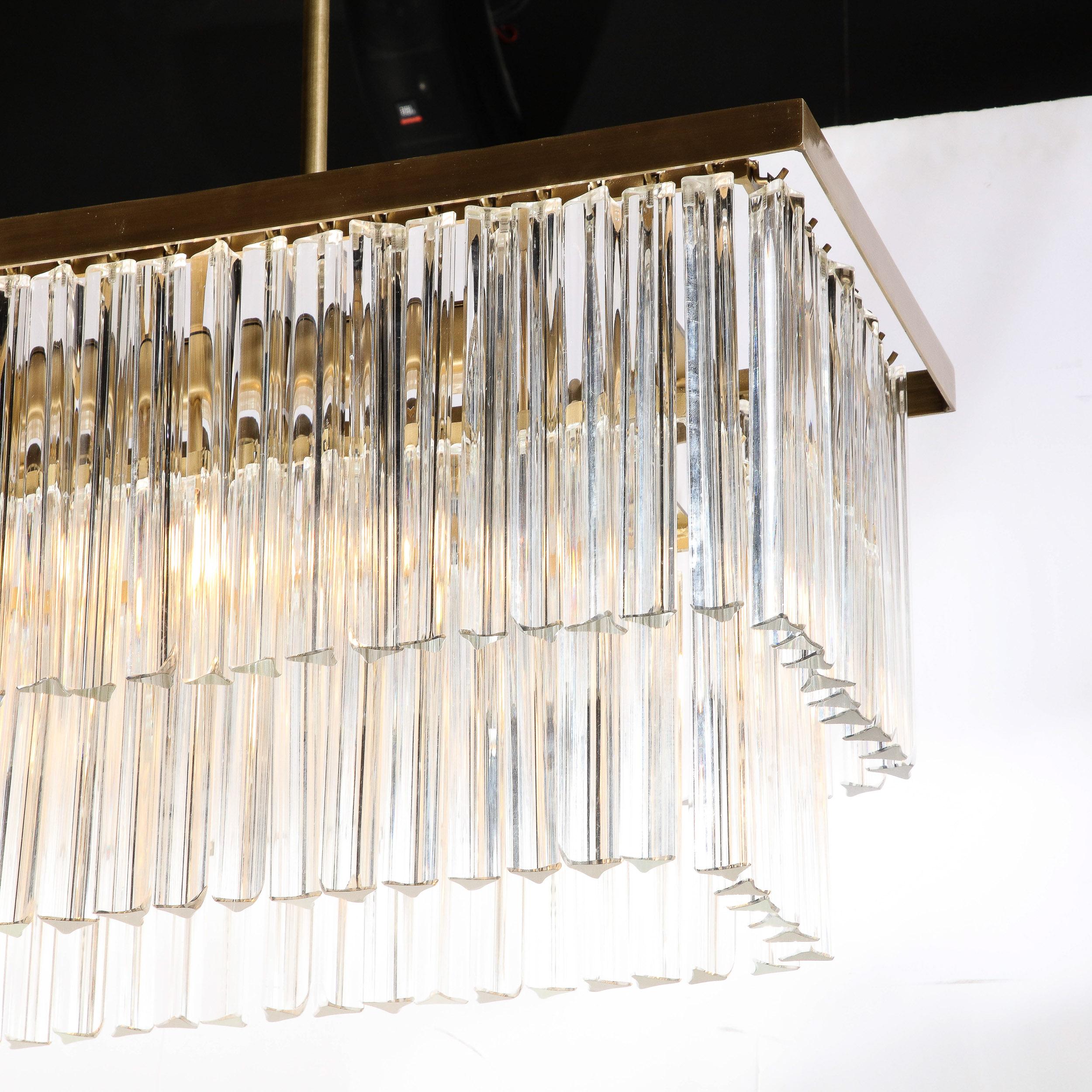 Modernist Two-Tier Transparent Triedre Murano Camer Glass Rectangular Chandelier For Sale 2