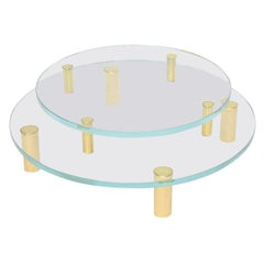 Modernist Two-Tiered Circular Brass and Glass Sculptural Centerpiece Vintage