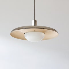 Modernist UFO Ceiling Light, Plated And Lacquered Brass, Opal Glass, Bespoke