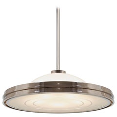 Modernist UFO Pendant Light, Nickel Plated Brass, Etched Opal Glass, Bespoke