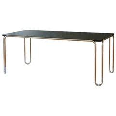 Table moderniste ultra-mince, acier chromé, bois plaqué, personnalisable