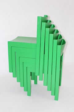 Modernist Up to Twelve Green Vintage Beech Stackable Dining Chairs 1950s Austria