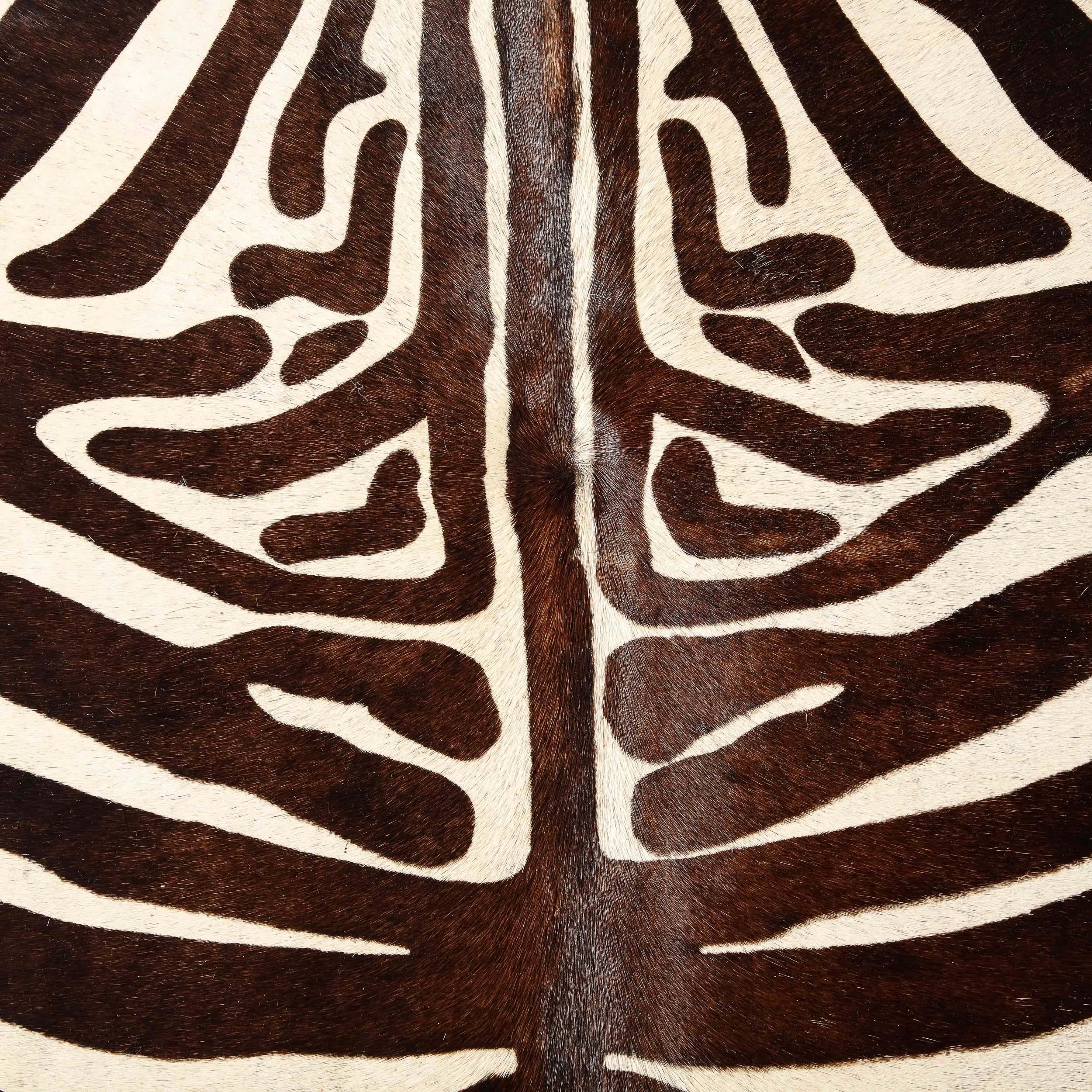 Modernist Upholstered Ottoman in Authentic Zebra Hide w/ Ebonized Walnut Base   For Sale 4