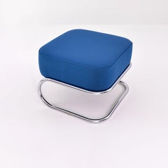 Custom-Made Tubular Steel Stool, Chrome Plated Tubular Steel, Fabric Upholstery