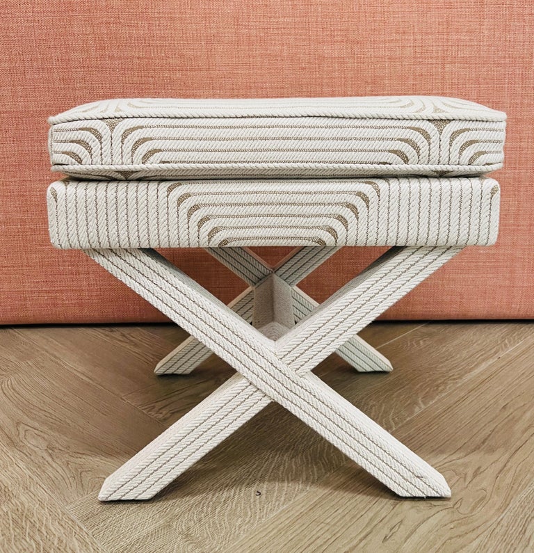 French Modernist Upholstered X-Bench by Pierre Prey and Christian Astuguevieille