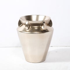 Modernist Urn Form Ceramic Vase with Streamlined Detailing and Platinum Glaze
