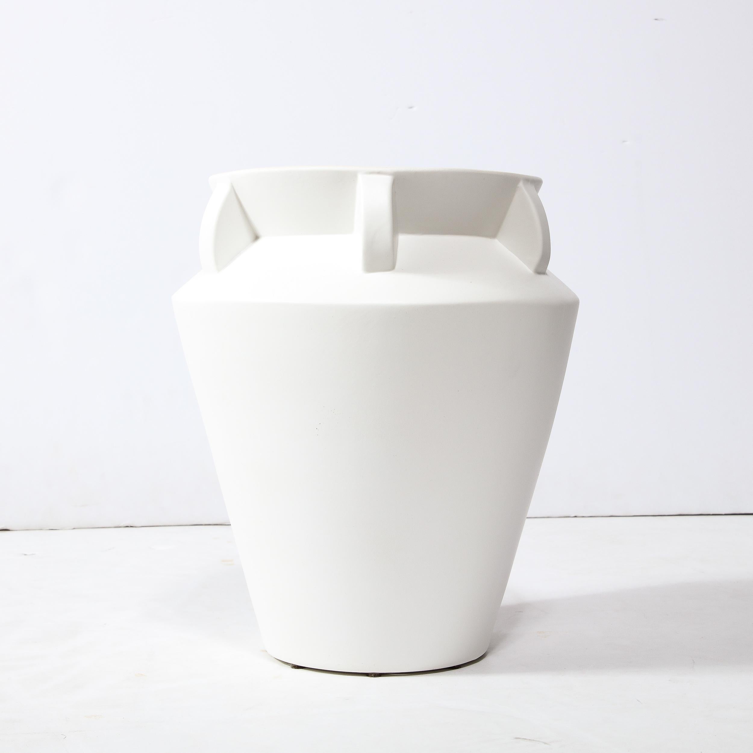 American Modernist Urn Form White Ceramic Vase For Sale