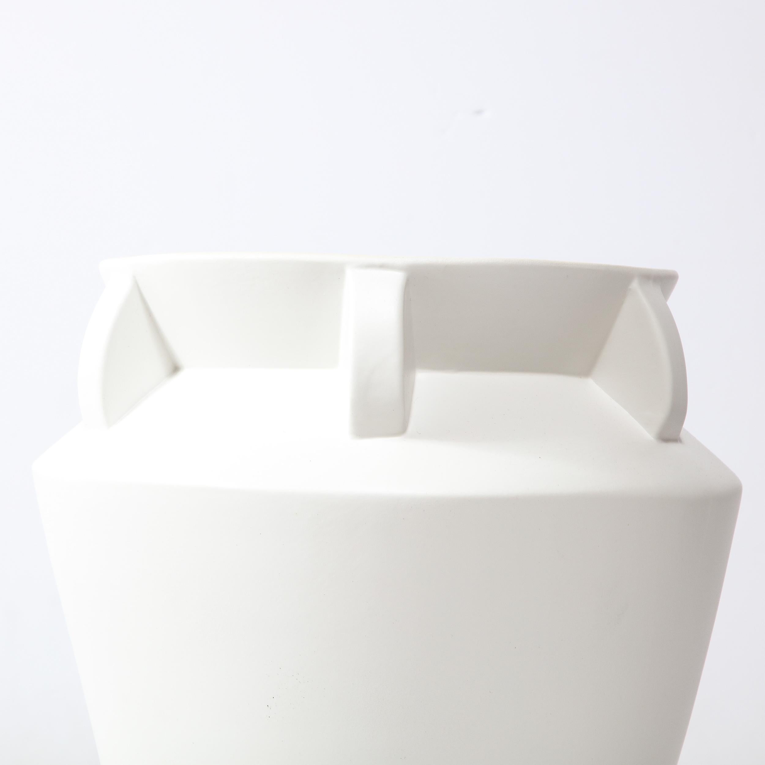 Modernist Urn Form White Ceramic Vase In Excellent Condition For Sale In New York, NY