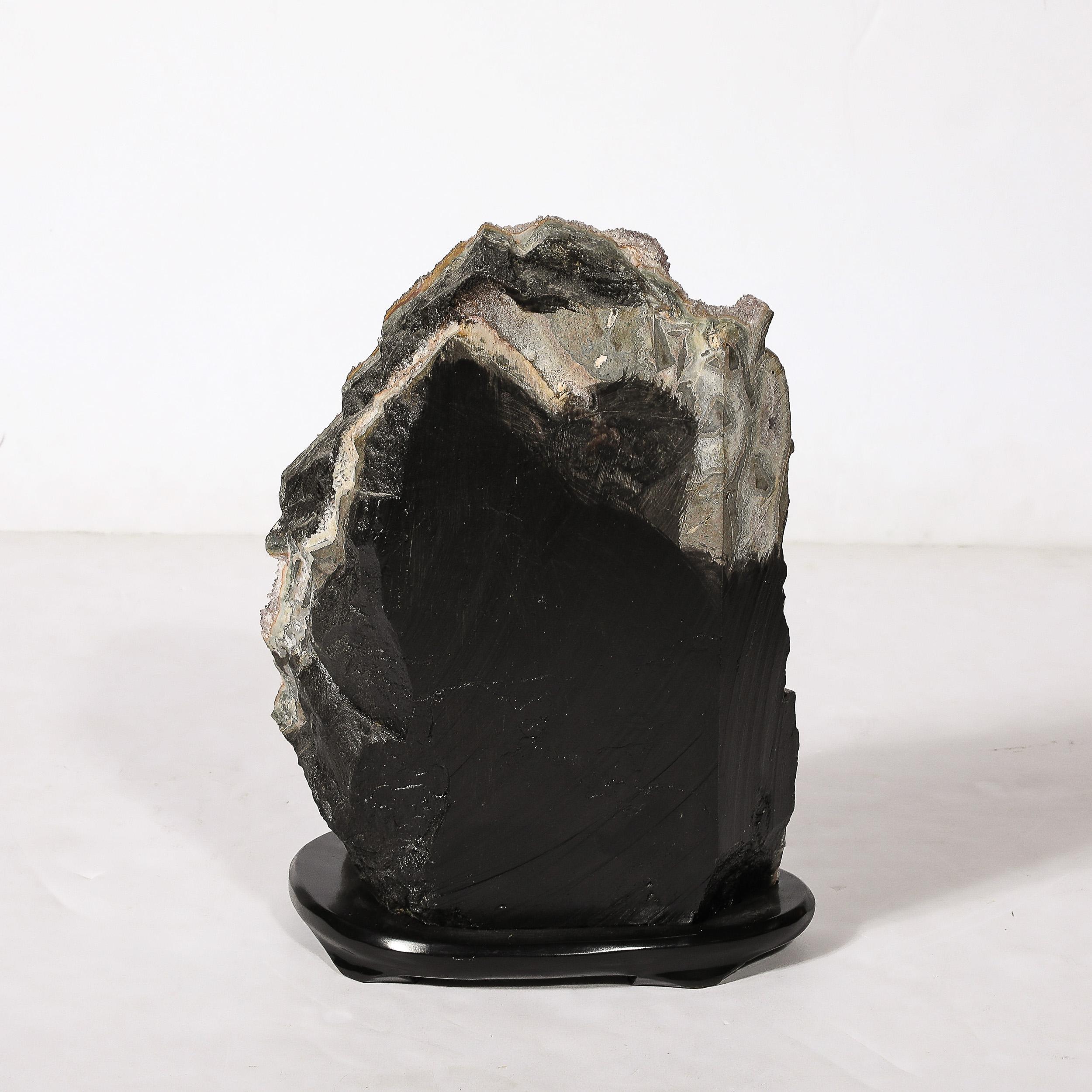 Modernist Uruguayan Amethyst Rock Crystal Specimen on Black Lacquer Base For Sale 4