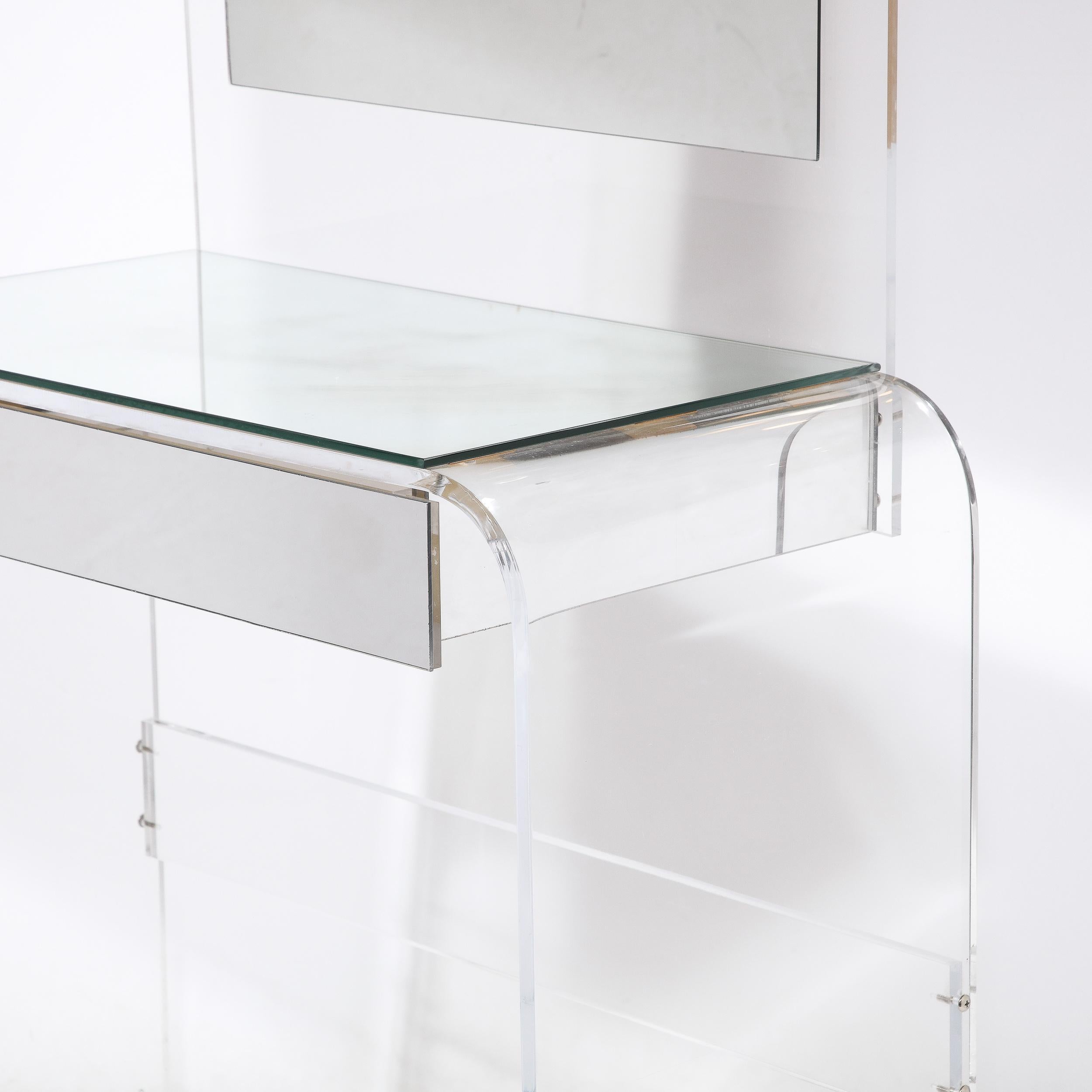 American Modernist Vanity Table in Lucite & Mirrored Glass For Sale
