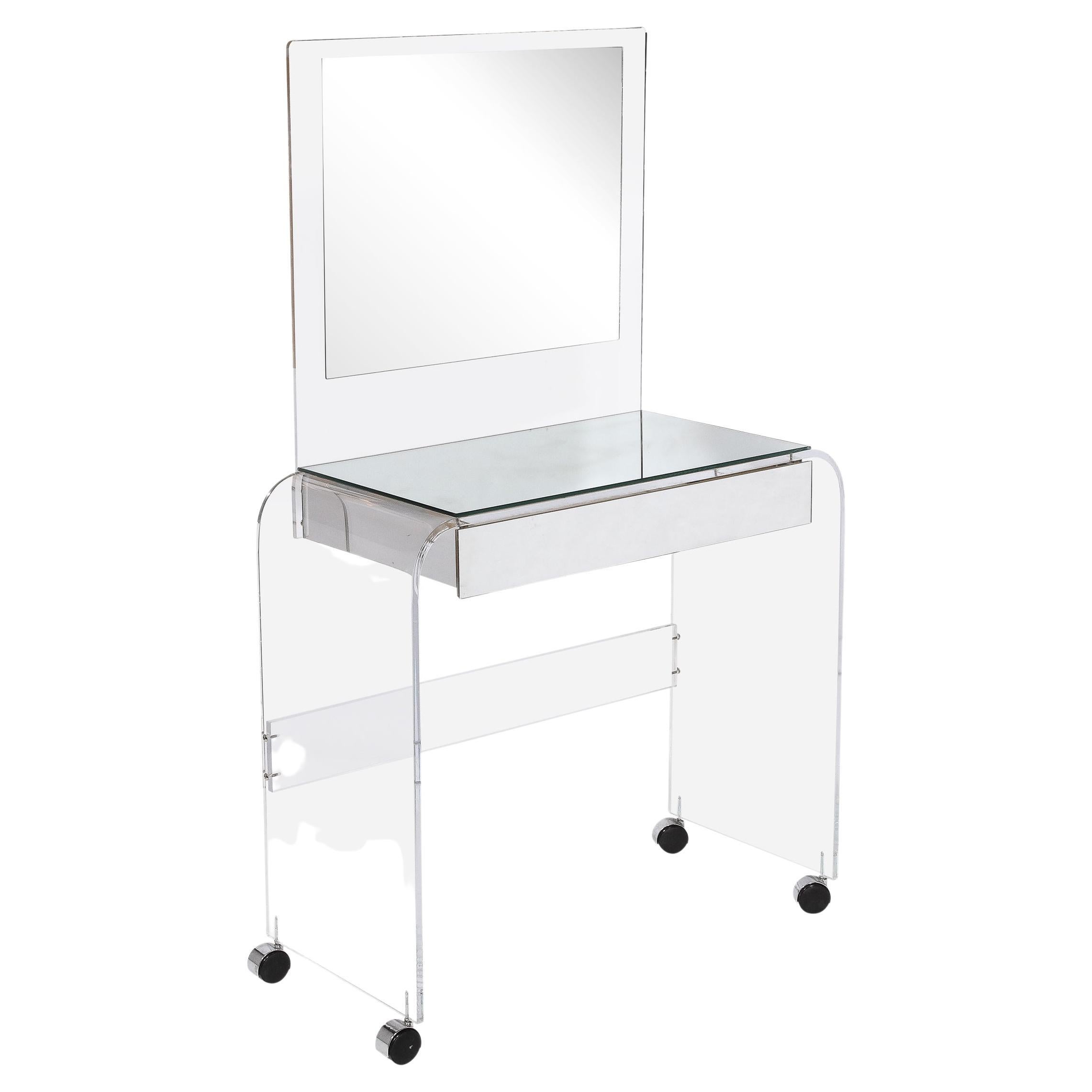 Modernist Vanity Table in Lucite & Mirrored Glass For Sale