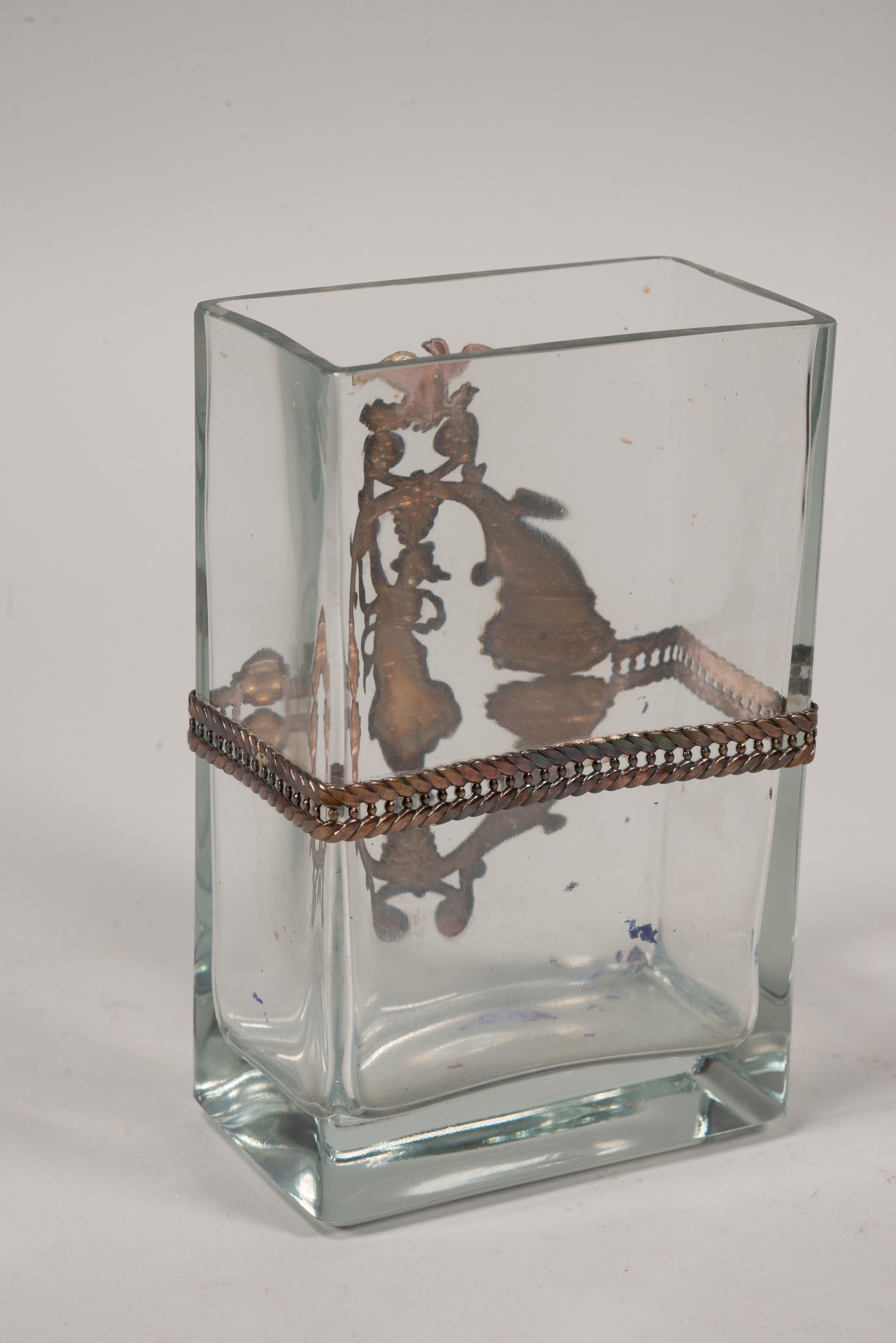 Portoghese Vaso modernista. Vetro, metallo. Portogallo, Topazio Casquinha, circa 1900. in vendita