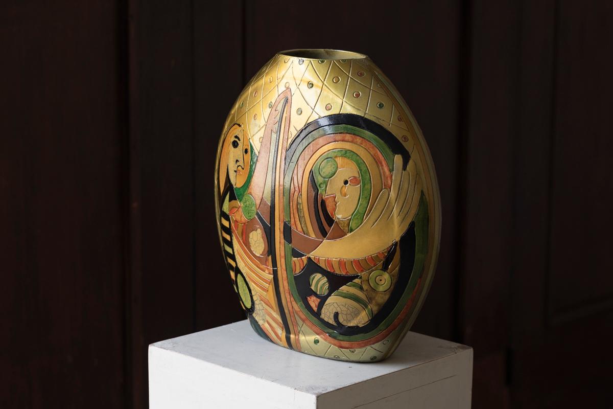 Italian Modernist vase with Picasso inspired ornaments, rather large size, 1970’s