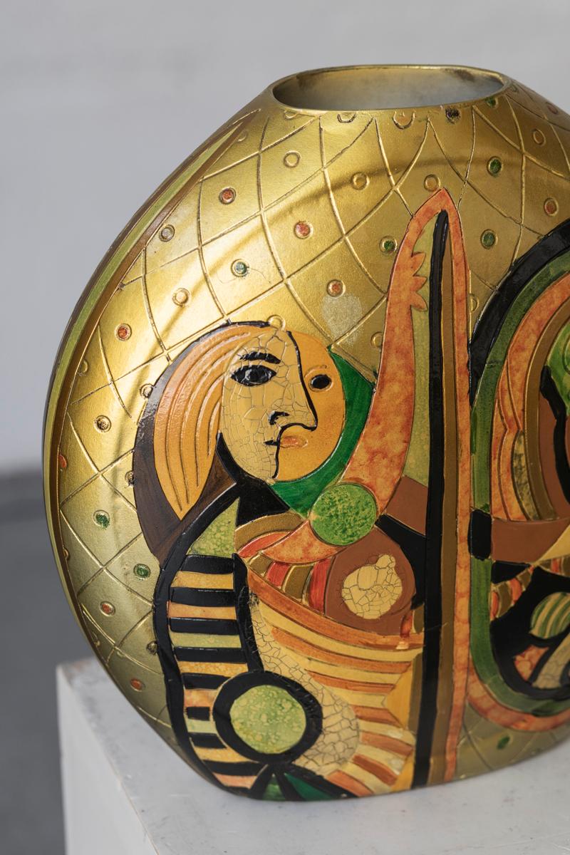 Modernist vase with Picasso inspired ornaments, rather large size, 1970’s In Excellent Condition In Antwerpen, BE