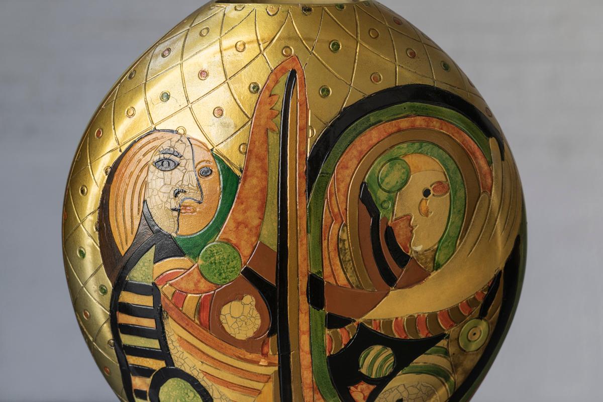 Late 20th Century Modernist vase with Picasso inspired ornaments, rather large size, 1970’s
