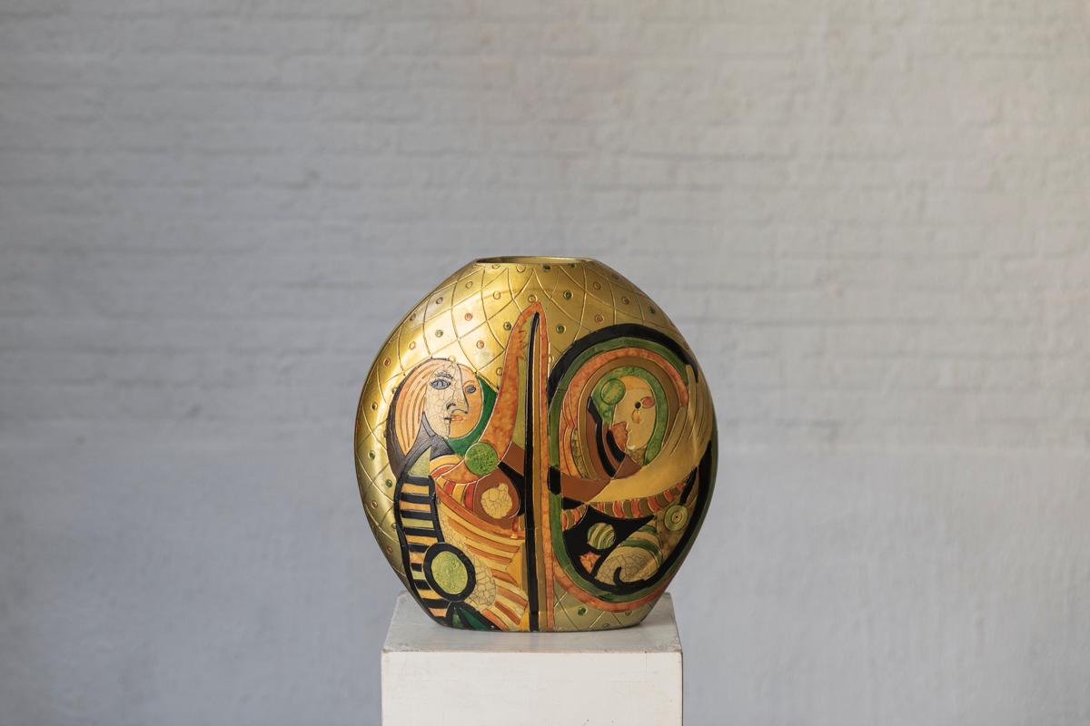 Ceramic Modernist vase with Picasso inspired ornaments, rather large size, 1970’s