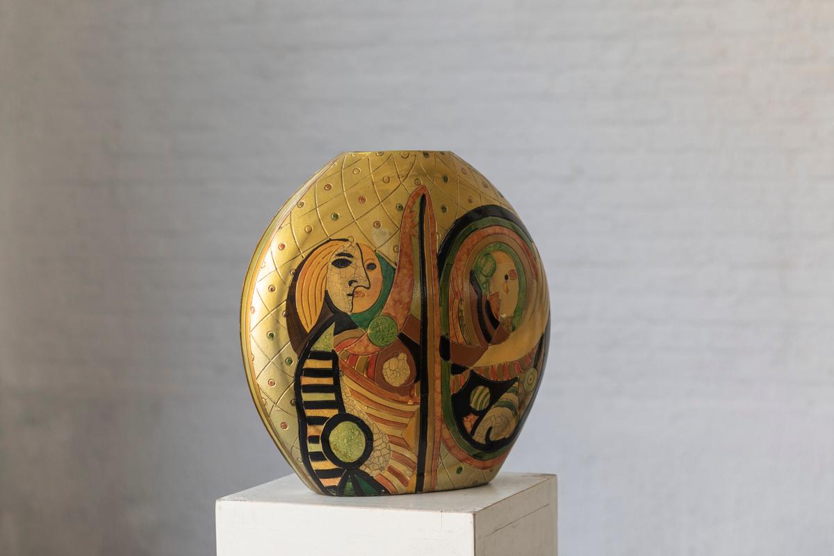 Modernist vase with Picasso inspired ornaments, rather large size, 1970’s 1