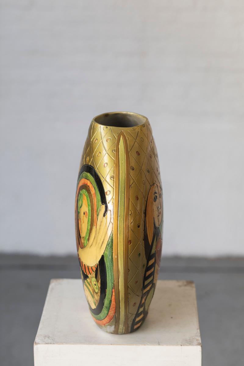 Modernist vase with Picasso inspired ornaments, rather large size, 1970’s 2