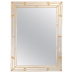 Modernist Venetian Style Mirror in Gilded Mirror with Ribbed Mosaic Border