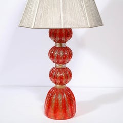 Modernist Vermillion Handblown Murano Banded Table Lamp with 24kt Gold Flecks
