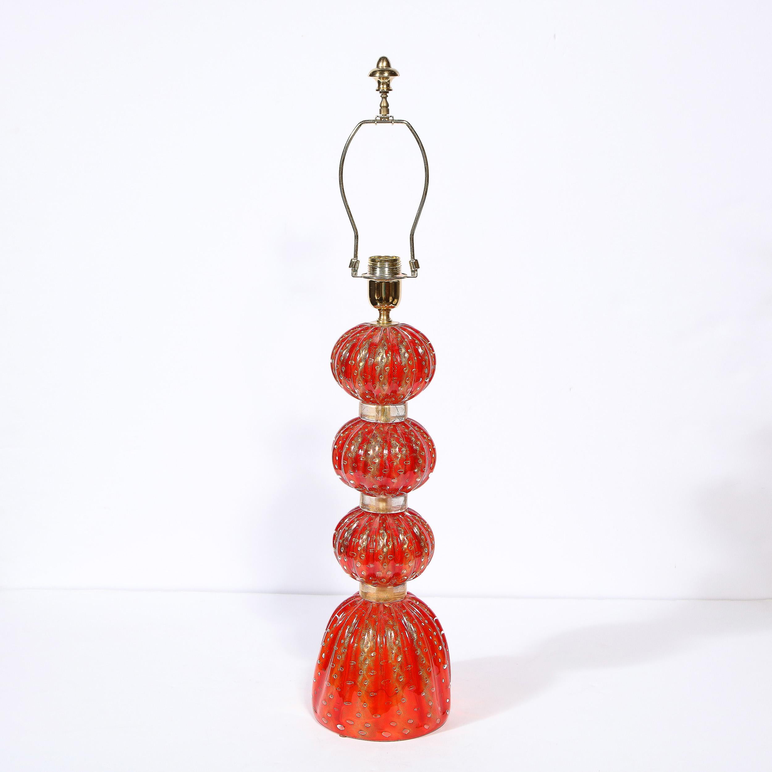 Modernist Vermillion Handblown Murano Banded Table Lamp with 24kt Gold Flecks  In Excellent Condition For Sale In New York, NY