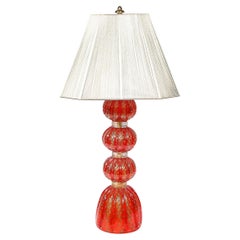 Vintage Modernist Vermillion Handblown Murano Banded Table Lamp with 24kt Gold Flecks 