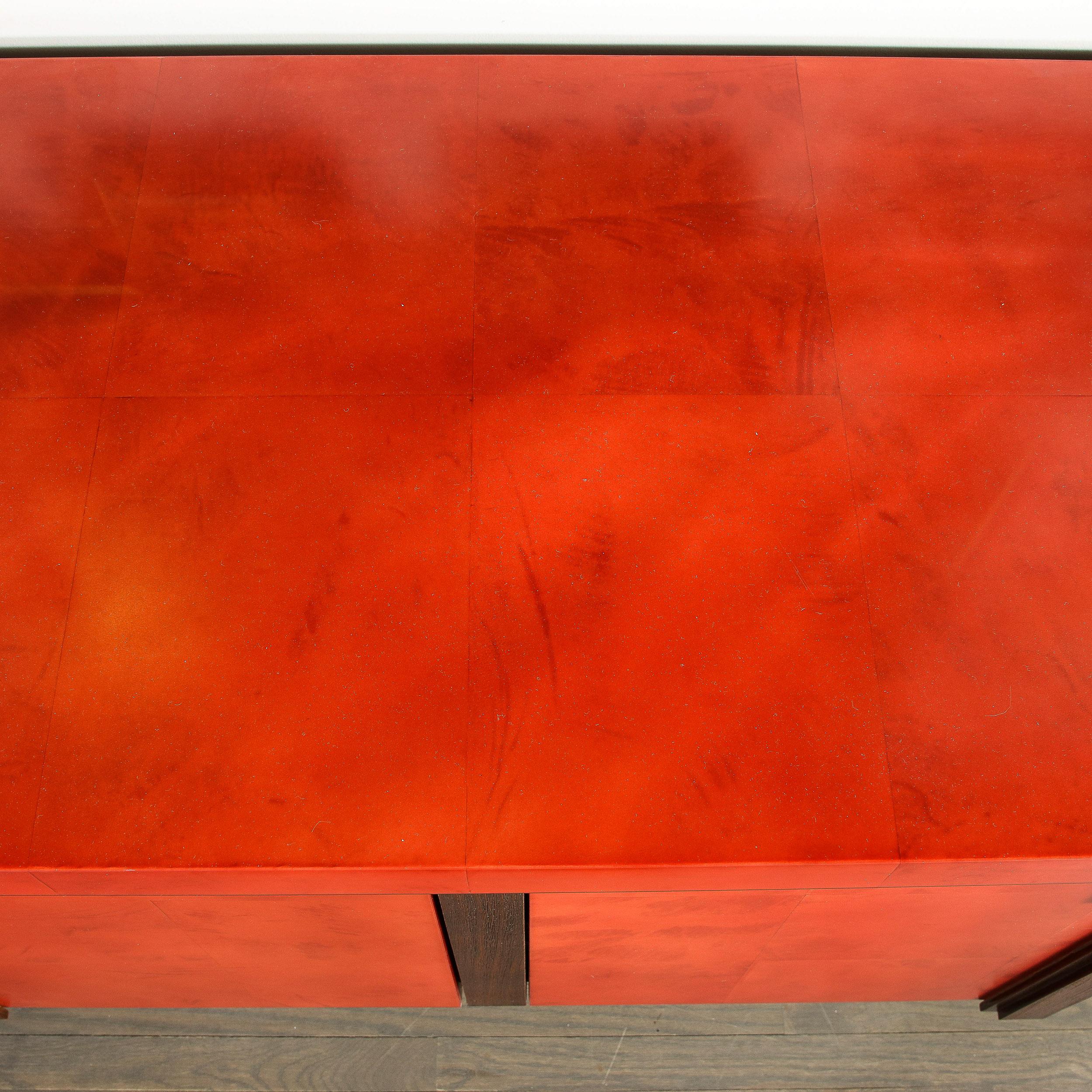 Modernist Vermillion Lacquered Goatskin Sideboard with Fluted Bronze Pulls For Sale 3