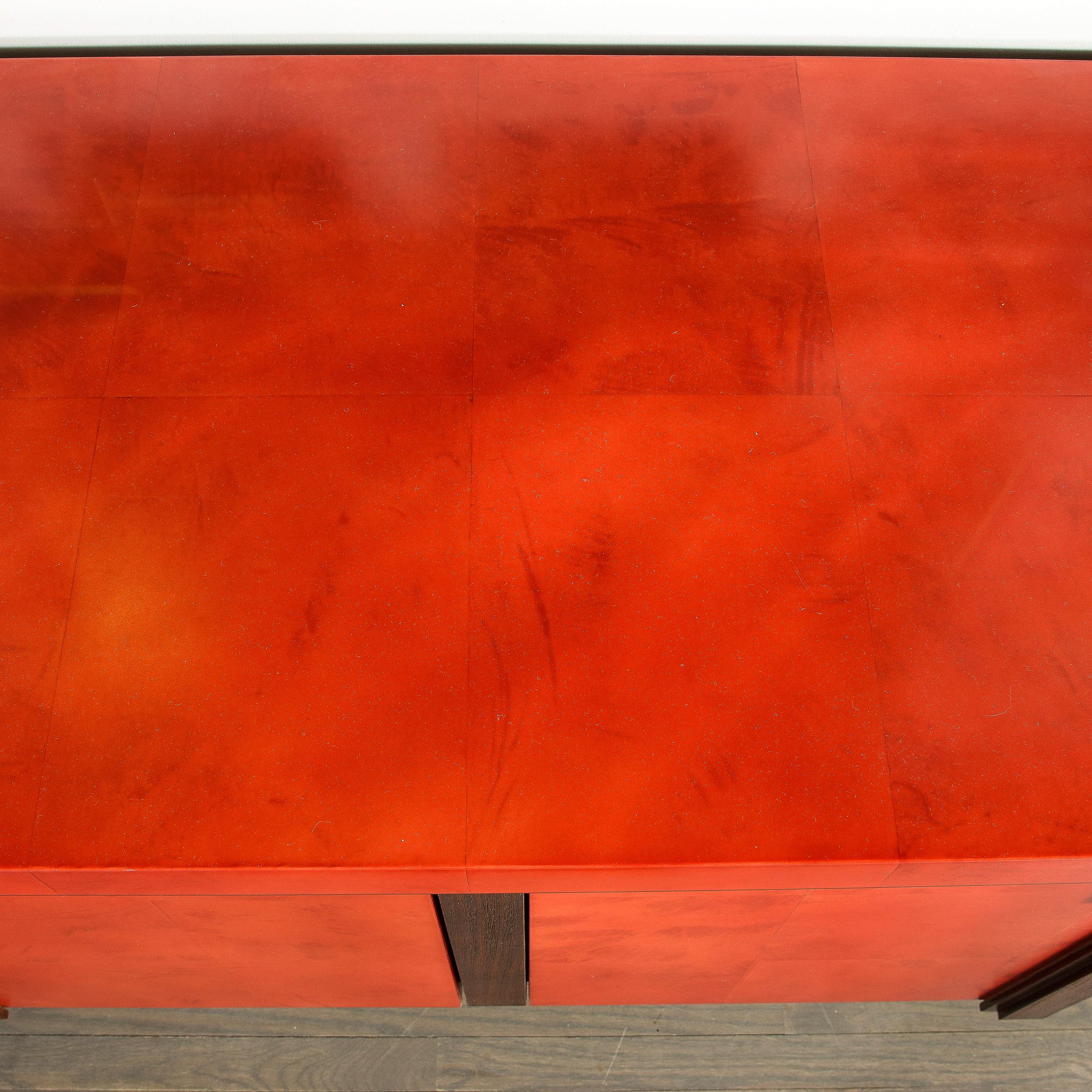 Modernist Vermillion Lacquered Goatskin Sideboard with Fluted Bronze Pulls 3
