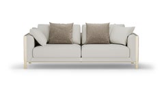 Modernist Verve Sofa with Rich Metal Legs and White Fabric