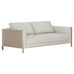Modernist Verve Sofa with Rich Metal Legs and White Fabric