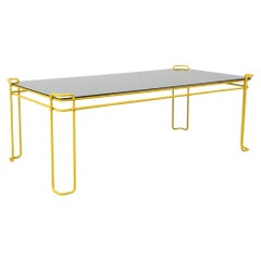Modernist Vibrant Yellow Wire Framed Coffee Table with Smoked Mirror Top