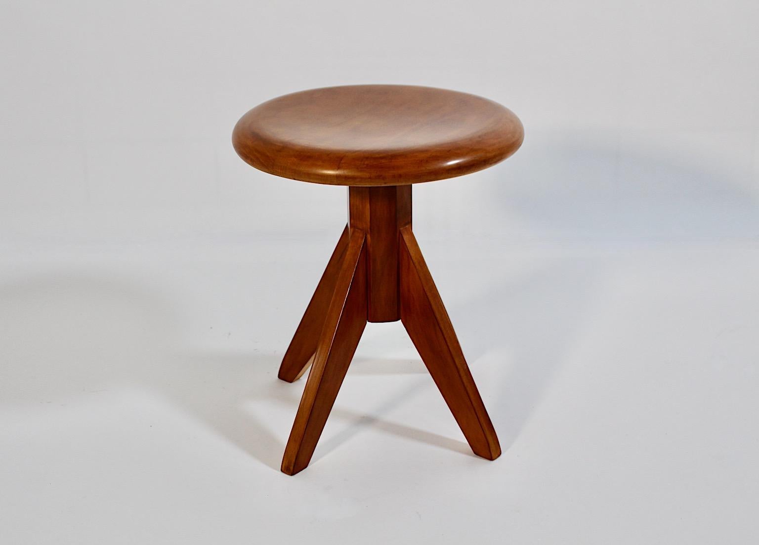Modernist Vintage Beech Swiveling Stool 1970s Austria For Sale 4