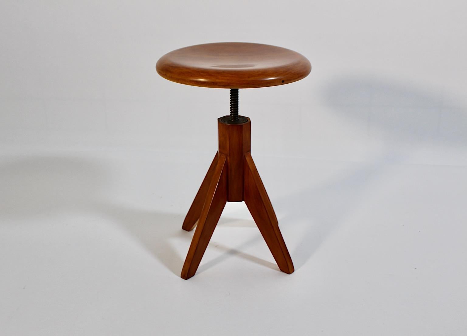 Late 20th Century Modernist Vintage Beech Swiveling Stool 1970s Austria For Sale