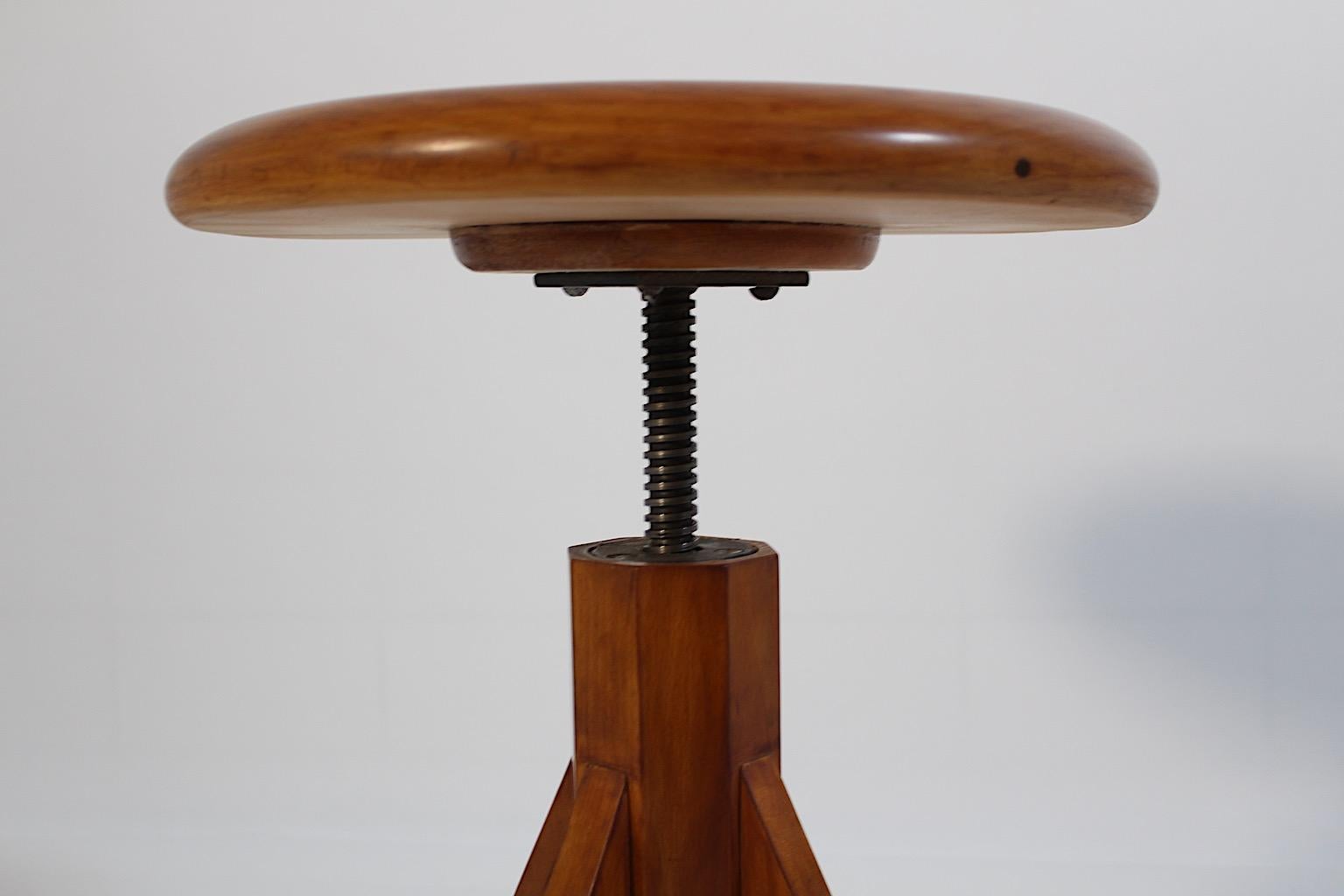 Metal Modernist Vintage Beech Swiveling Stool 1970s Austria For Sale