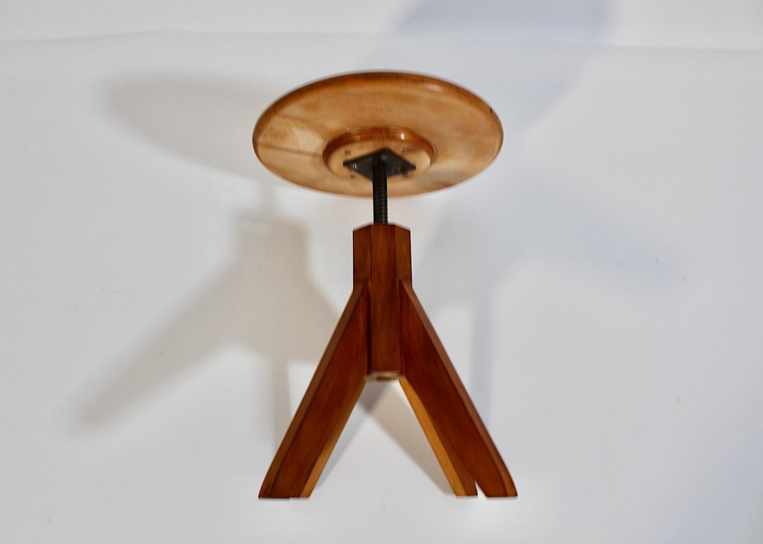 Modernist Vintage Beech Swiveling Stool 1970s Austria For Sale 2