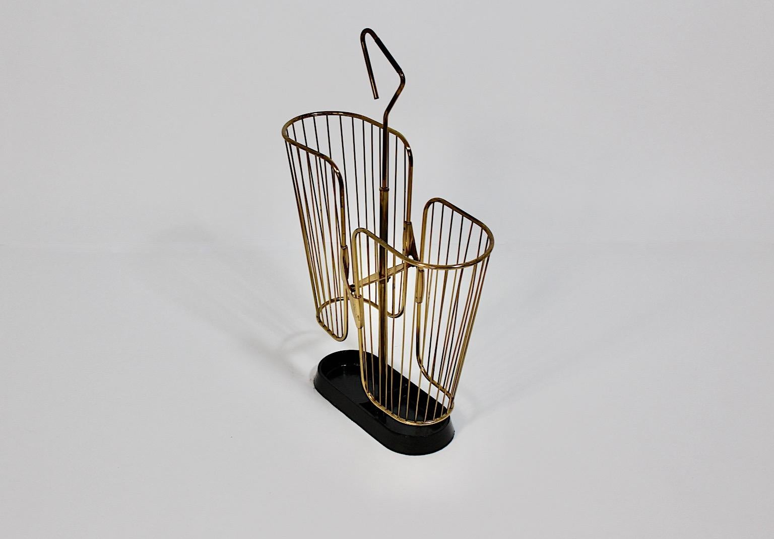 Modernist Vintage Brass Aluminum Black Metal Umbrella Stand 1950s Germany For Sale 4