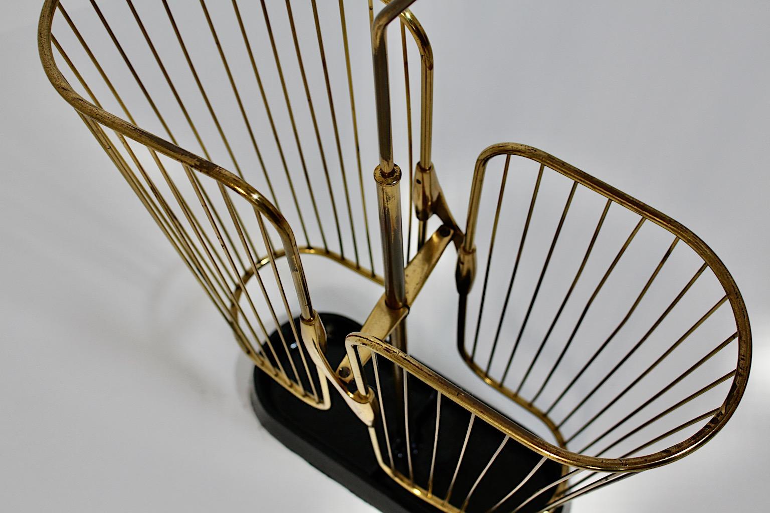 Modernist Vintage Brass Aluminum Black Metal Umbrella Stand 1950s Germany For Sale 6