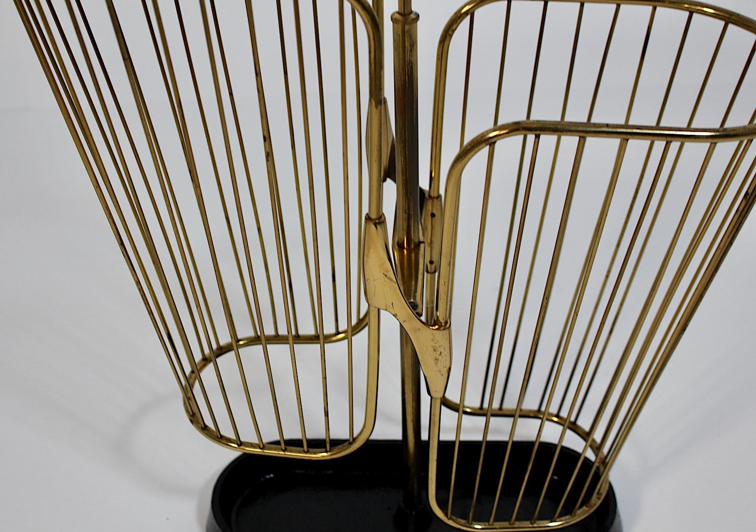 Modernist Vintage Brass Aluminum Black Metal Umbrella Stand 1950s Germany For Sale 8