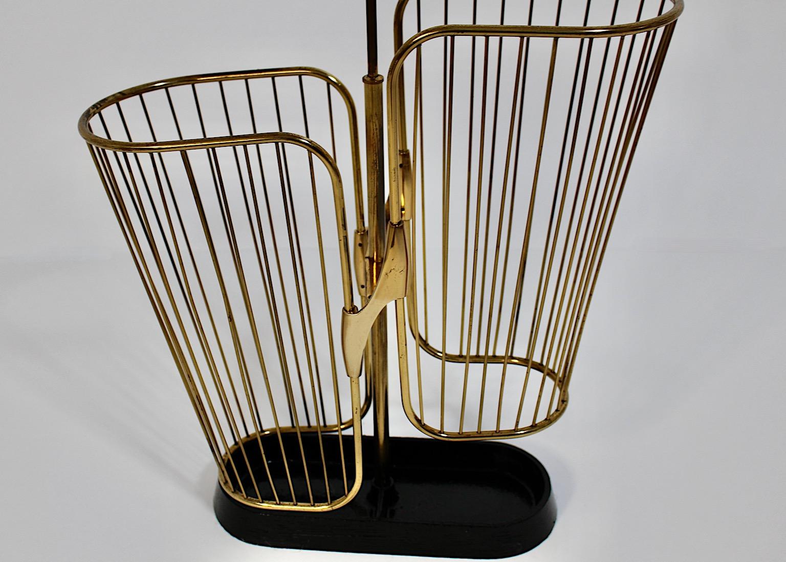 20th Century Modernist Vintage Brass Aluminum Black Metal Umbrella Stand 1950s Germany For Sale