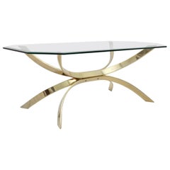 Modernist Vintage Brass Coffee Table with a Clear Glass Top, 1970s Modernist Vintage Brass Coffee Table with a Clear Glass Top, 1970s