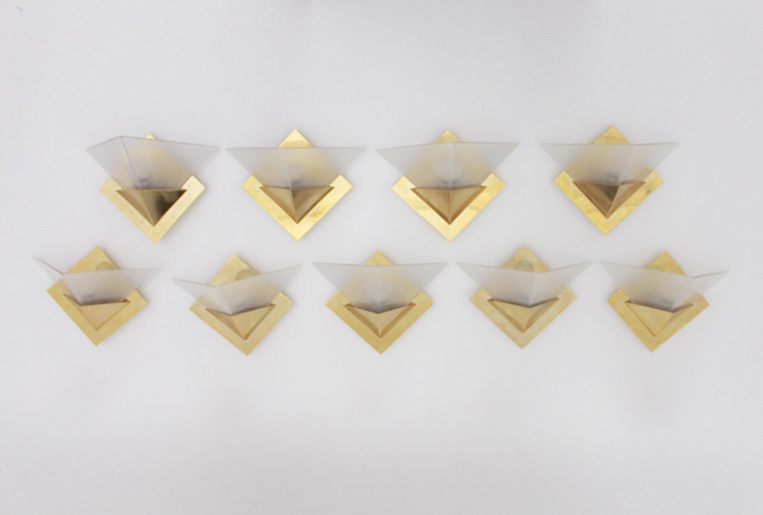 Modernist Vintage Brass Glass Sconces Wall Lights Up to Nine 1970s Italy For Sale 4