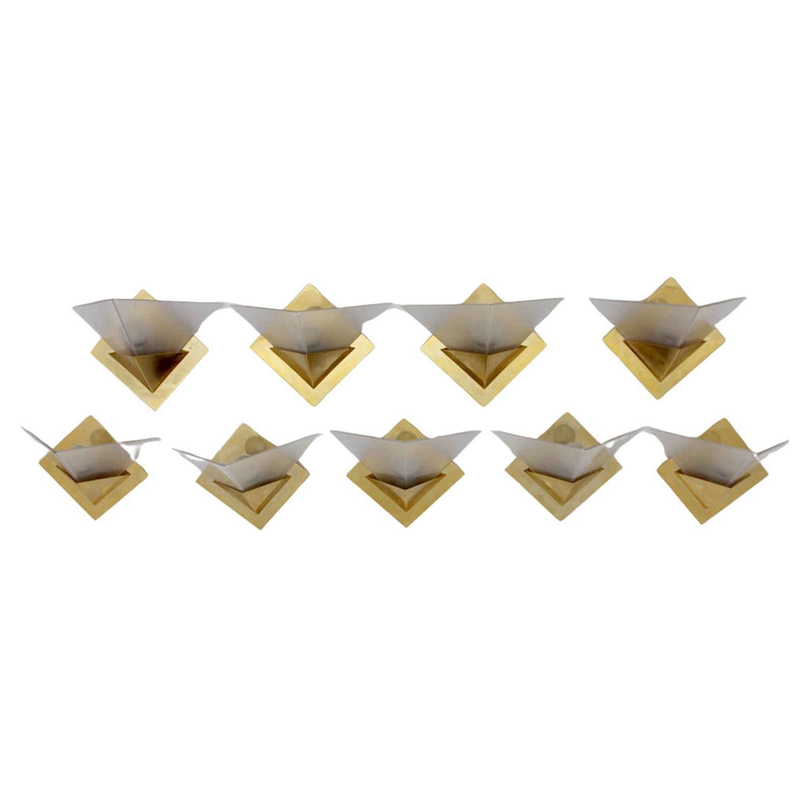 Modernist Vintage Brass Glass Sconces Wall Lights Up to Nine 1970s Italy For Sale