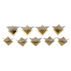 Modernist Vintage Brass Glass Sconces Wall Lights Up to Nine 1970s Italy