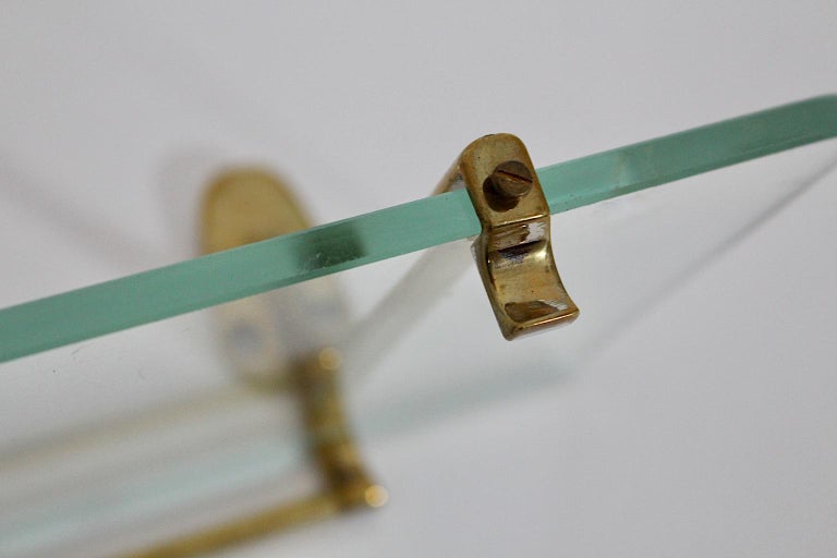 Modernist Vintage Brass Glass Shelf 1950s Italy For Sale at 1stDibs