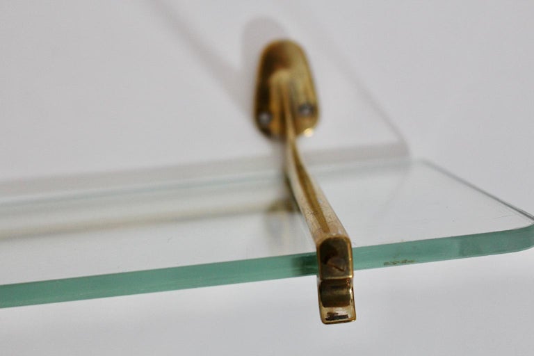Modernist Vintage Brass Glass Shelf 1950s Italy For Sale at 1stDibs