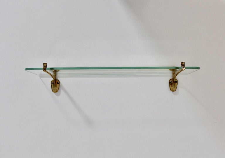 Modernist Vintage Brass Glass Shelf 1950s Italy For Sale at 1stDibs