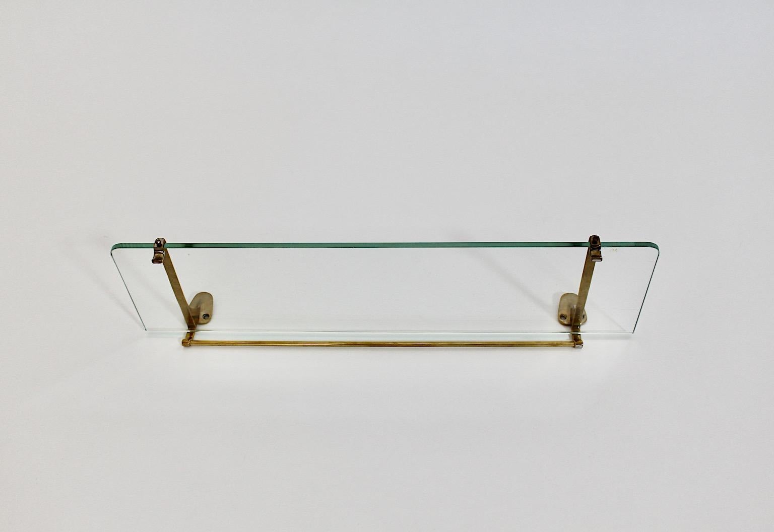 Mid-Century Modern Modernist Vintage Brass Glass Shelf 1950s Italy For Sale