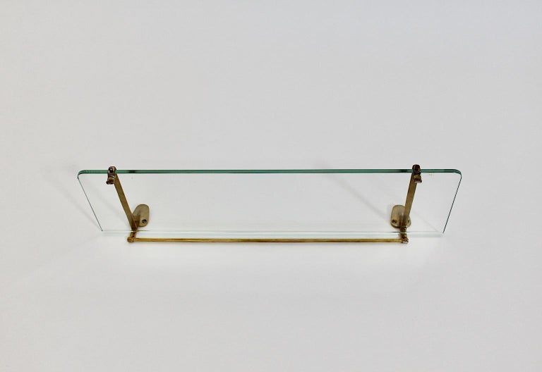 Modernist Vintage Brass Glass Shelf 1950s Italy For Sale at 1stDibs